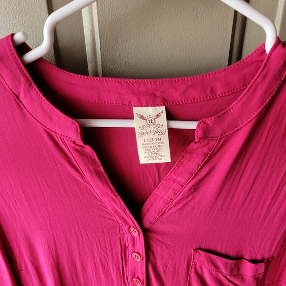 NWT's Faded Glory Pink Pullover Top Misses Size Large 12-14 - Picture 2 of 4